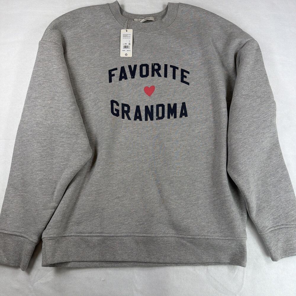Favorite Daughter The Favorite Grandma Sweatshirt Heather Grey Navy XS NWT $98